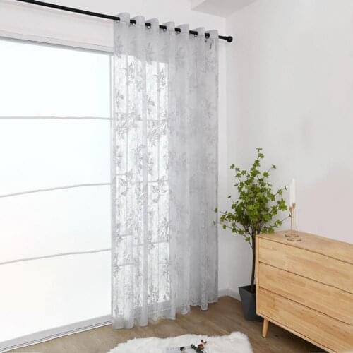 Curtain Drapes Light Filtering Leaf Pattern Polyester Maple Leaf Embroidered Window Treatment for Bedroom