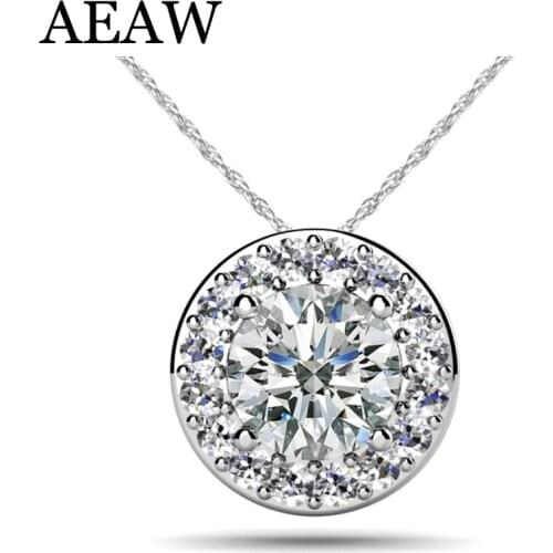 AEAW Real 14 White And Yellow Gold Lab Grown 4mm Moissanite Diamond Pendant with Chian Necklace For Women