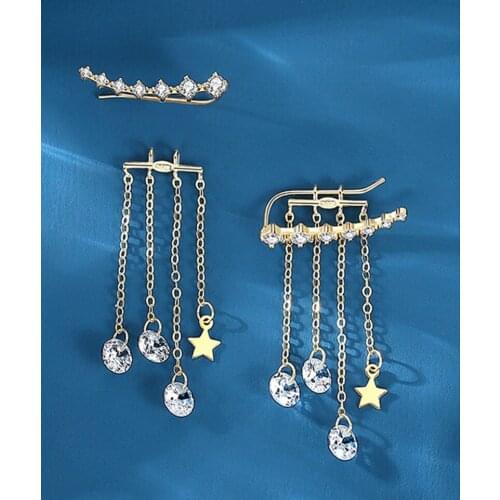 VENTFILLE 925 Sterling Silver Shiny Sense Light Luxury New Wave Zircon Star Tassel Earring For Women Light Luxury Ear Studs