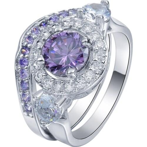 New Princess Cut Cubic Zirconia zircon Engagement Ring Set Purple Pink Red CZ White Black gold-color Jewelry For Women