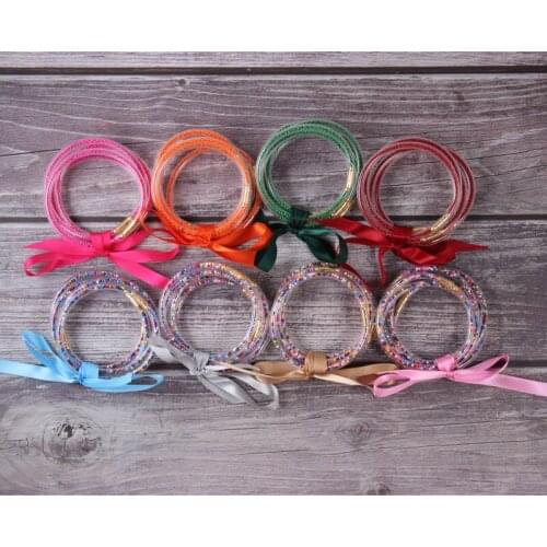 2021 Tiny Beads Seed Beads Jelly Bangles Bracelets Set With Seed Beads Inside for Women Glitter Filled Jelly Bracelet for Girls