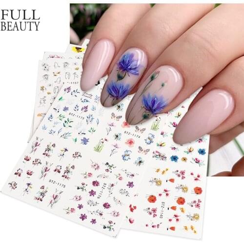 24pcs Simple Summer Flower Leaf Design Nail Stickers Set Abtract Face Watercolor Sliders Nail Art Decor Water Tattoo CHI01-18