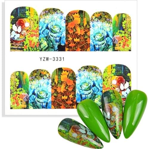 3D Maple Leaf Nail Art Stickers Bloming Flower Floral Bouquet Nail Decoration Water Transfer Slider Decals Nail Watermark Tattoo