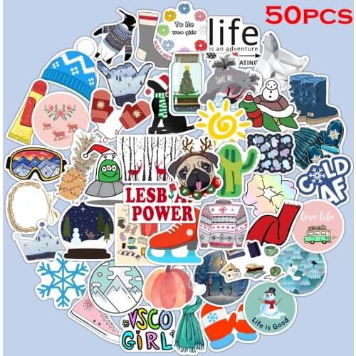 50 PCS Winter Cute Vsco Cartoon Snowman Penguin Stickers For DIY Laptop Skateboard Luggage Decal Motorcycle Fridge Sticker