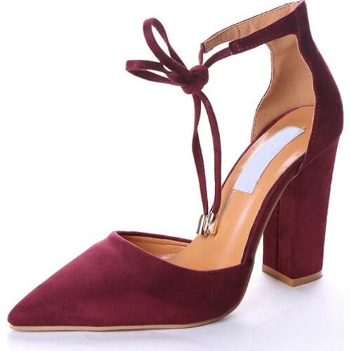 6 Colors Pointed Strappy Pumps Sexy Retro High Thick Heels Shoes 2108 New Woman Shoes Female Lace Up Shoes