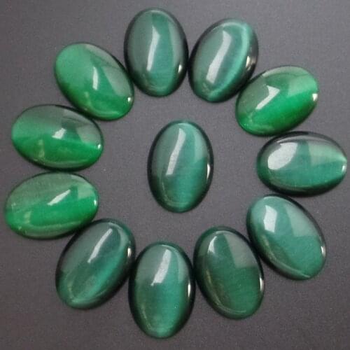 Free Shipping YUTENG 12Pcs Green Cat Eye Gem Oval CAB CABOCHON 25x18x7mm SHX313