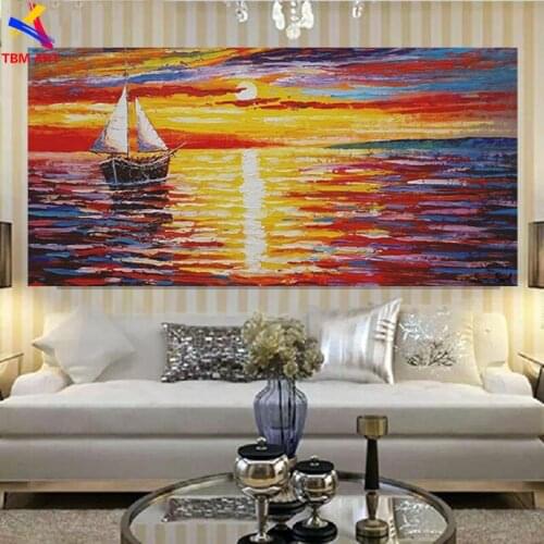 Large Sailing Picture Hand painted Modern Abstract Oil Painting on Canvas for Living Room Wall Art Home Decoration Gift SL064