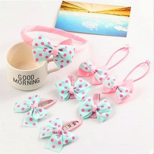 Children Cute Accessories Hairband Lovely Bow Headwear Hair Clip Dot Headband Set Women Hair Accessories