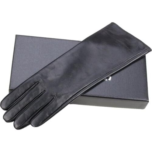 40cm touch screen womens long leather sheepskin gloves winter warm coral wool soft and comfortable leather long glove cover