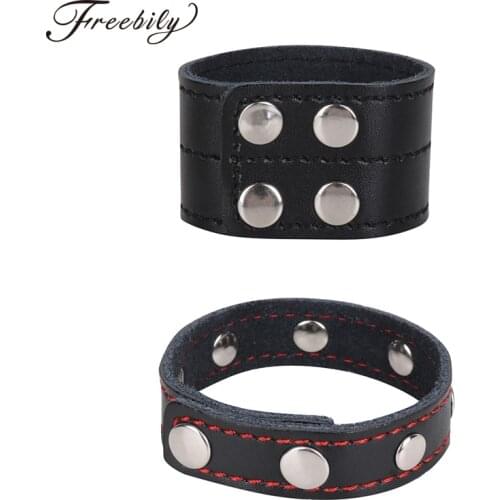 Genuine Leather Male Cock Ring Adjustable Penis Bondage Ring Strap Snap On Cock Erotic Sex Toys For Men Enhancement Penis Ring