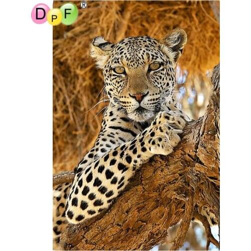 DPF 5D full Round Diamond Painting Mosaic Decor leopard lie trees DIY Magic Cube Cross Stitch gift Diamond Embroidery art crafts