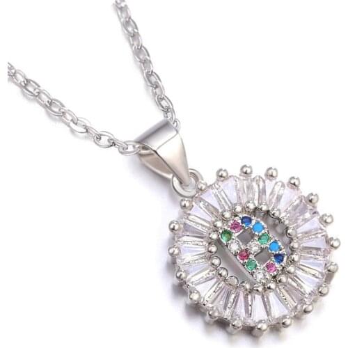 JUWANG Silver Color Clavicle Chain Chokers Necklaces AAA Cubic Zirconia Colorful Letters Pendant Women Men Necklace For Party