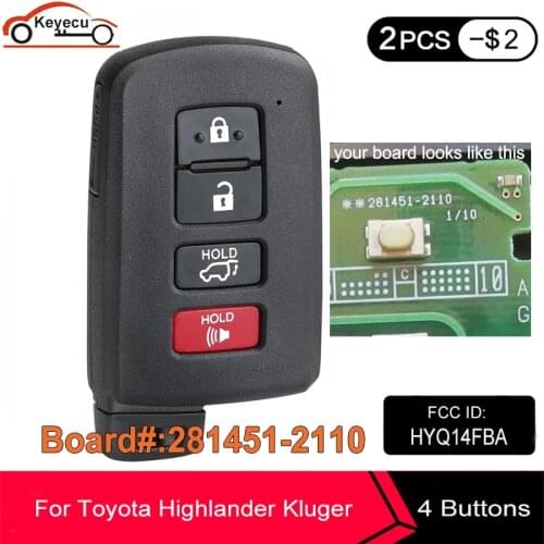 KEYECU HYQ14FBA 281451-2110 89904-0E121 4 Button Keyless Smart Card Remote Car Key Fob for Toyota Highlander Kluger 2014-2019