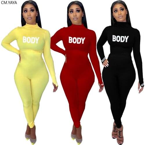 CM.YAYA Workout Active Wear Body Print Romper Womens Jumpsuit Sporty Long Sleeve Fitness Bodycon Skinny Jumpsuits Playsuit