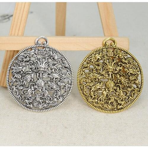2pcs 41x3.5mm Metal Alloy Dragon Totem Hollowed Out Pendant DIY Necklace Pendant Accessories For Jewelry Making