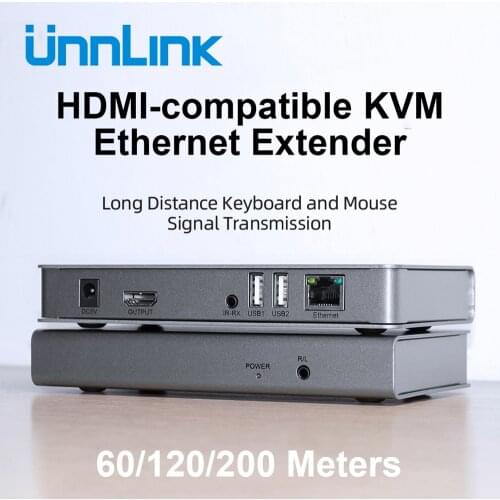 Unnlink HDMI-compatible KVM Network Extender 120/60 Meters 3.5mm 4K 60Hz/30Hz For Ethernet LAN CAT5E/6 RJ45 Network Cable