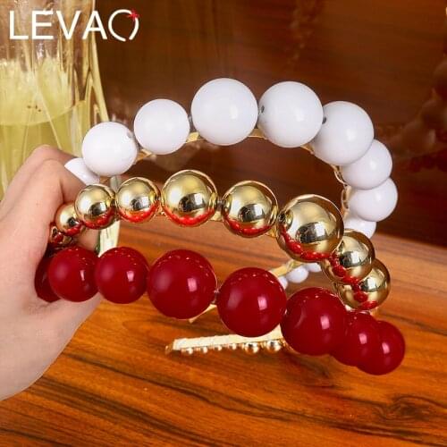 Levao White/Gold/White Pearl Beads Hairband Headband for Women Hair Hoop Bands Beaded Headbands Bezel Girls Hair Accessories