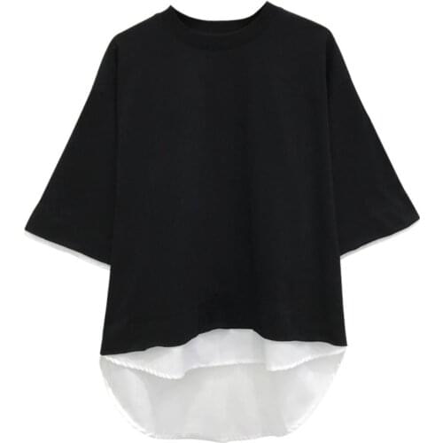 Fashion Women Short Sleeve Loose O Neck Patchwork Breathable T-shirt Top Blouse