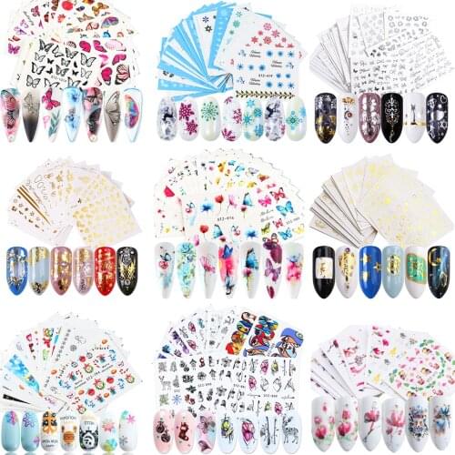 1 Set Mixed Design Nail stickers Set Flowers Leaves Butterfly Snowflakes Water Transfer Decal Slider Nail Art Accessories SA830