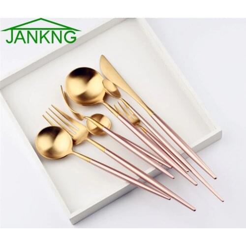 JANKNG 1-Piece Pink Golden Tableware Cutlery Set Dinner Knife TeaSpoon Fork Set 304 Stainless Steel Western Gold Dinnerware Set