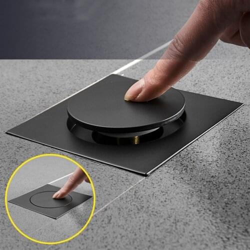 Floor Drain Brass Square Floor Drain-Floor Cover Shower Room Push Down Drain Plug Anti-odor Bath Shower Drain
