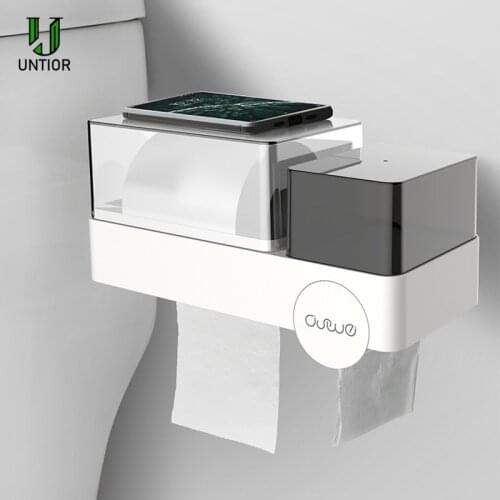 UNTIOR Wall Mount Toilet Paper Holder Waterproof Tissue Case Multi-function Storage Box for Bathroom Kitchen Paper Towel Holder