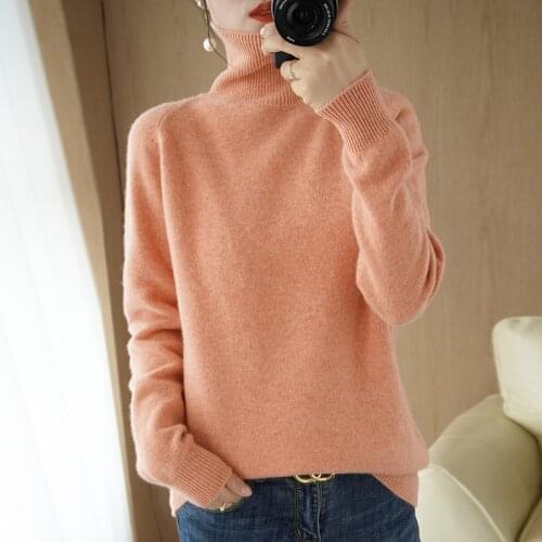 2021 Winter New Womens Pullover 100% Pure Wool Sweater Casual Pure Color Turtleneck Cashmere Sweater Plus Size Knitted tops