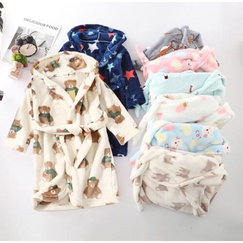 Baby boy clothes, children’s bathrobe, fall/winter flannel pajamas, girls’ casual home clothes, cartoon cute hooded pajamas