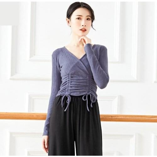 Modern Latin Dance Practice Yoga Clothes Female Adult Art Test Training Clothes Ballet Tops Drawstring Dance Sexy Loose Clothes