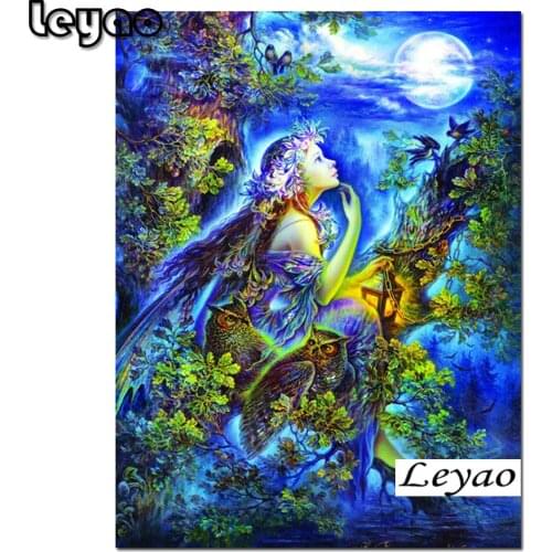 Full Drill Diamond Painting Moonlight Fairy Owl Cartoon Cross Stitch Diamond Embroidery Mosaic Handicraft Rhinestones Home Decor