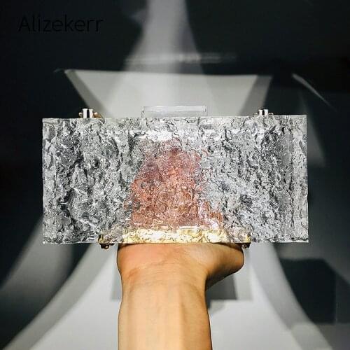 Clear Ice Pattern Acrylic Box Evening Bag Women Luxury New Transparent Clutch Purses Ladies Acrylic Crystal Handbag High Quality