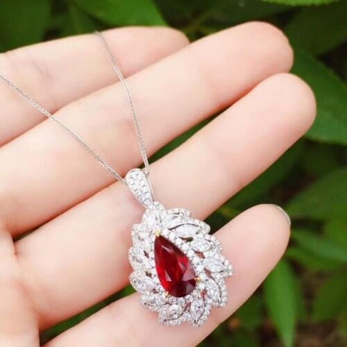 QTT Charms 925 Sterling Silver Ruby Gemstone Lab Diamond Crown Earrings Pendant Necklace Wedding Jewelry Sets for Women
