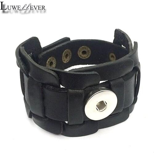Hand Woven Bracelet 016 Interchangeable Really Genuine Leather 18mm Snap Button Bangle Charm Jewelry For Women Men Gift 24cm