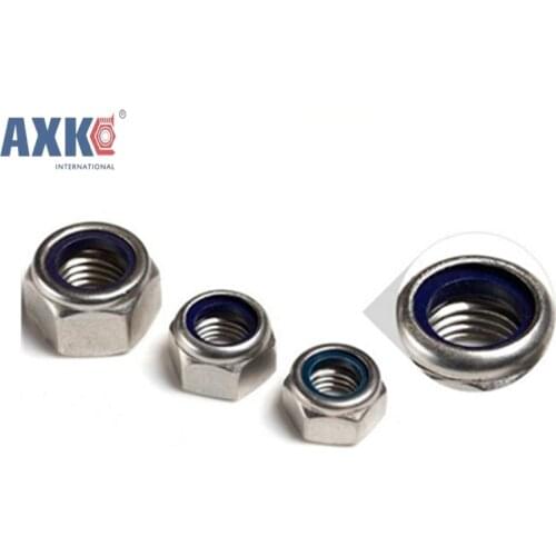 50Pcs DIN985 M3 M4 M5 M6 304 Stainless Steel Nylon Self-locking Hex Nuts Locknut Slip Lock Nut AXK020