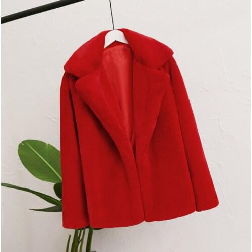 Savabien Winter Warm Women Long Sleeve Lapel Faux Fur Coat Elegant Slim Cardigan Casual Office Fake Fur Jacket Parka Outerwear