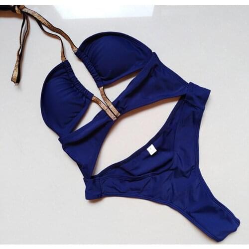 Sexy Brazilian One Piece Swimsuit Women Swimwear Bling Bling String Bandage High Cut Out Backless Thong Bathing Suit Monokini