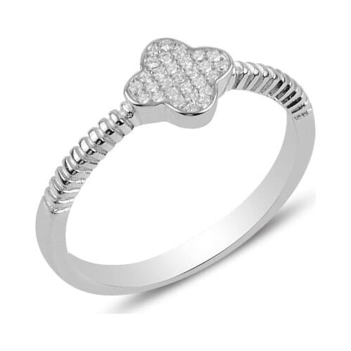 Silverlina Silver Zircon Gemstone Clover Ring
