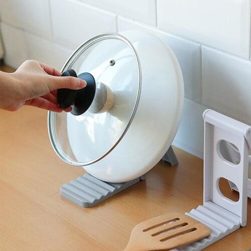 Foldable Kitchen Desktop Pot Lid Holder Multi-function Cutting Board Spoon Pan Cover Drain Drying Rack Cooker Stand