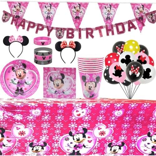 Disney Minnie Mouse Theme Birthday Party Supplies Cup Plate napkin Kids Girl Party decoration Disposable Tableware Set