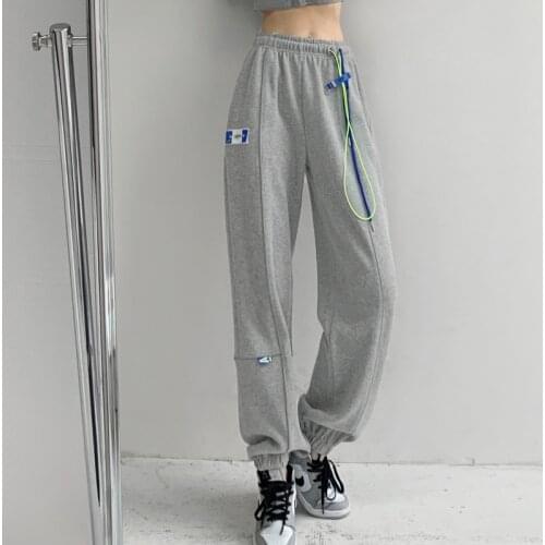TVVOVVIN High Waist Loose Drawstring Labeling Sweatpants Korean Reflective Bright Line Causal Harem Pants Women VEBR