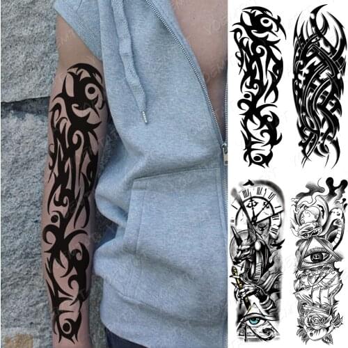 Waterproof Temporary Full Arm Tattoo Stickers Big Flame Tribal Totem Flower Flash Tattoos Man Body Art Fake Sleeve Tatto Female