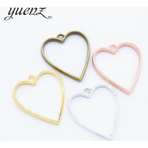 YuenZ 6pcs 7Color Heart-shaped Charm Alloy Jewelry Accessories Rectangle Charm Hollow Glue Blank Pendant Tray Bezel 34*30mm B176