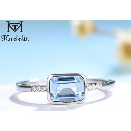 Kuololit Blue Topaz Gemstone Rings for Women Girls Solid 925 Sterling Silver Handmade Engagement Wedding Band Fine Jewelry