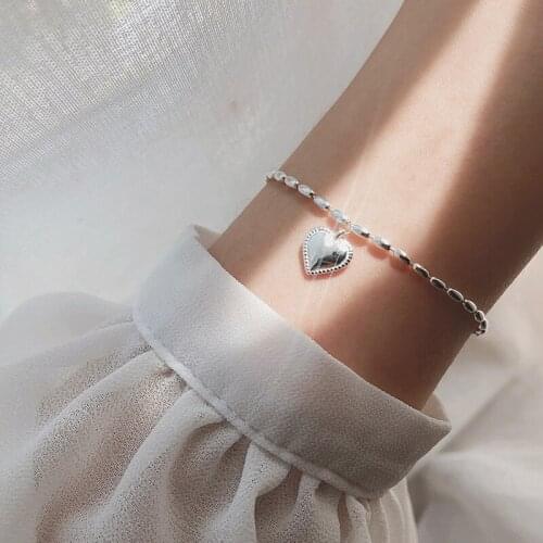 Hot Sale 925 Sterling Silver Peach Love Heart Shaped Bracelet for Women Wedding Jewelry Pulseira Girlfriend Gift Dropshipping