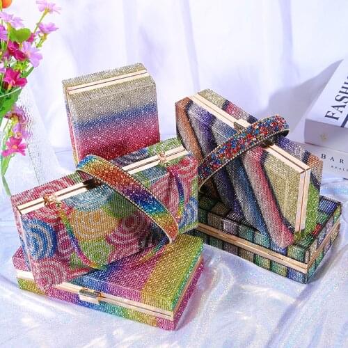 Womens Clutch Bag Purses and Handbags Rainbow Diamond Luxury Designer Handbag Chain Crossbody Party Bags for Women Wedding Z050