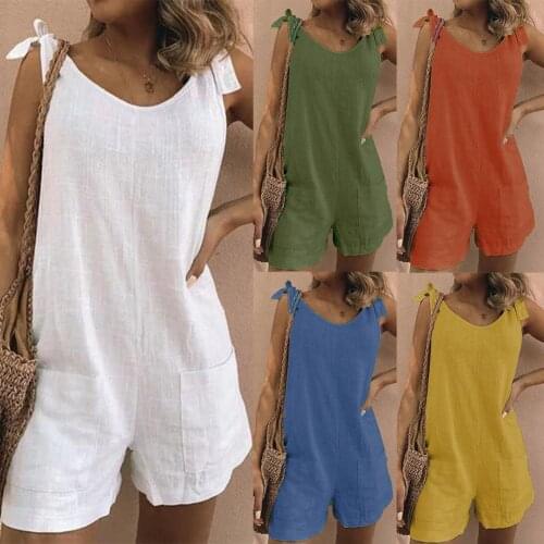 Summer Women Solid Color Sleeveless Adjustable Straps Pockets Loose Jumpsuit Jumpsuit 2020 Dropshipping