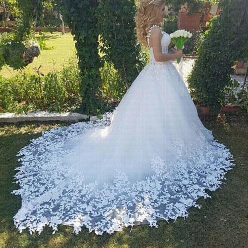 Vestido De Noiva Sheer Train Wedding Dress 2020 Elegant Lace Robe De Mariee Applique Garden Princess Bridal Gowns