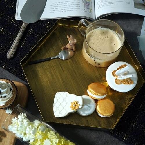 Gold Color Cake Stands Iron Home Storage Racks Hexagon Type Candy Cupcake Plates Biscuits Candy Display Tray for Party Home