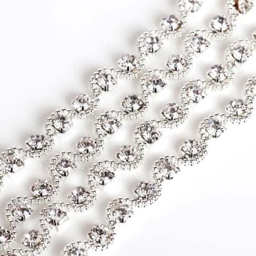 1 yard AAA-Grade Crystal Clear Round Glass Rhinestone chain apply to Sew on Garment and DIY headpieces accessories