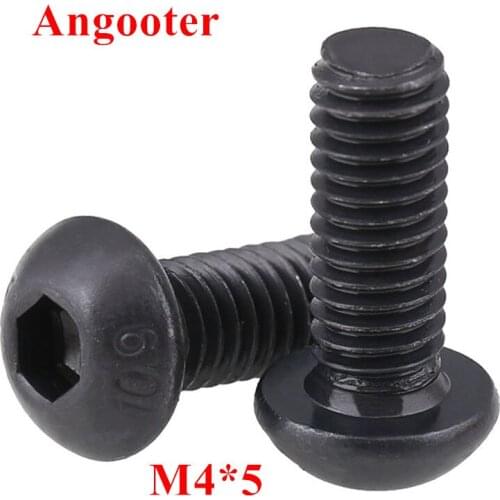 100pcs ISO7380 M4*5 Black Steel 10.9 grade Round Head Screws M4x5 Hex Socket Button Head Cap Screw Screws Bolts